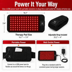 Nuovaluce Red Infrared Light Heating Pad - power options and dimensions