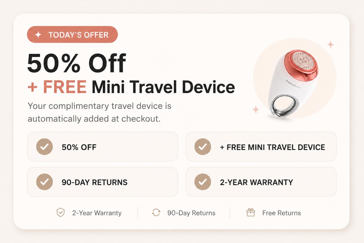 Today's offer: 50% off plus free mini travel device, 90-day returns, and 2-year warranty